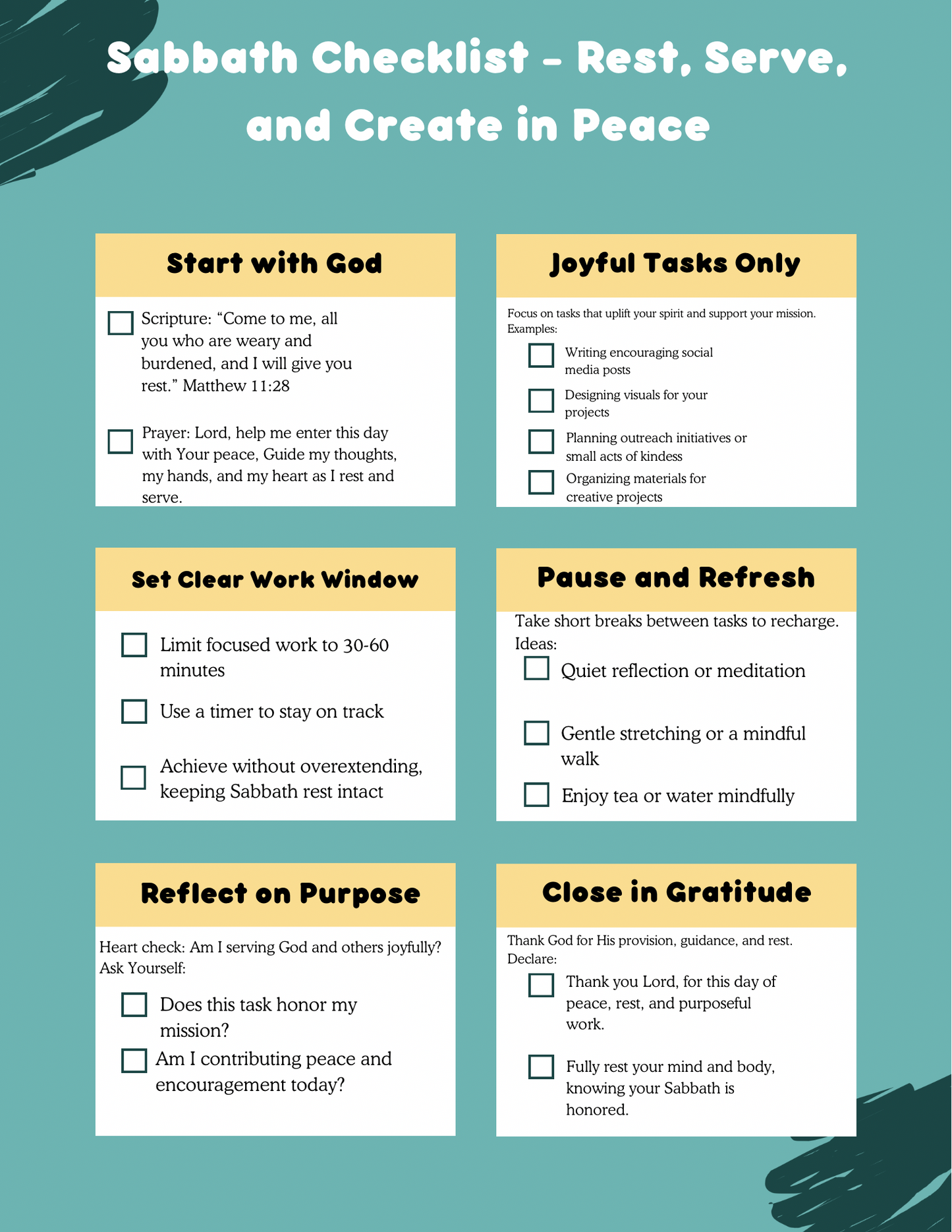 The Sabbath Checklist: Rest, Serve, and Create